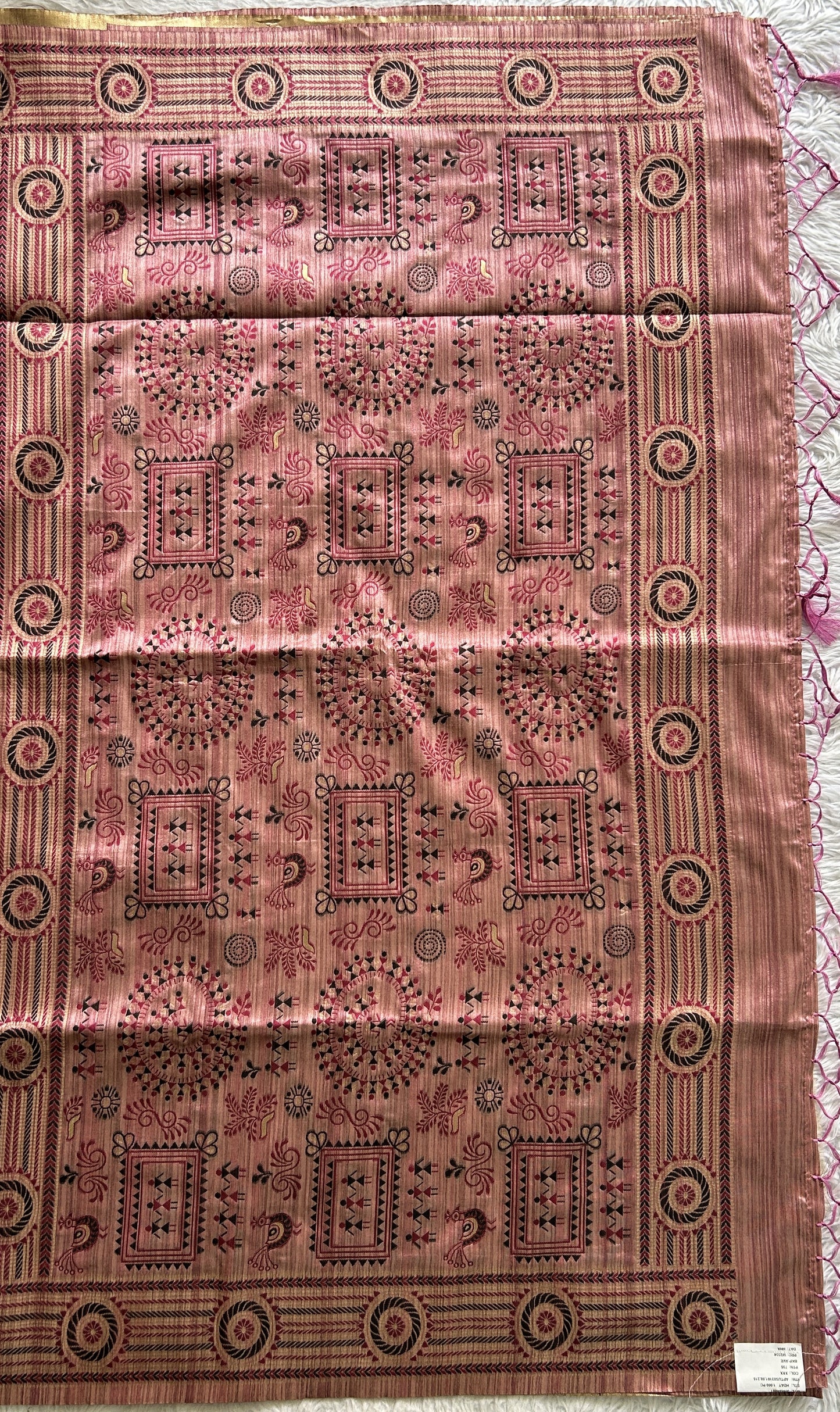 Semi Tussar Saree Dark Pink Colored complemented with a Zari Border. - Sampradaya Designer Studio