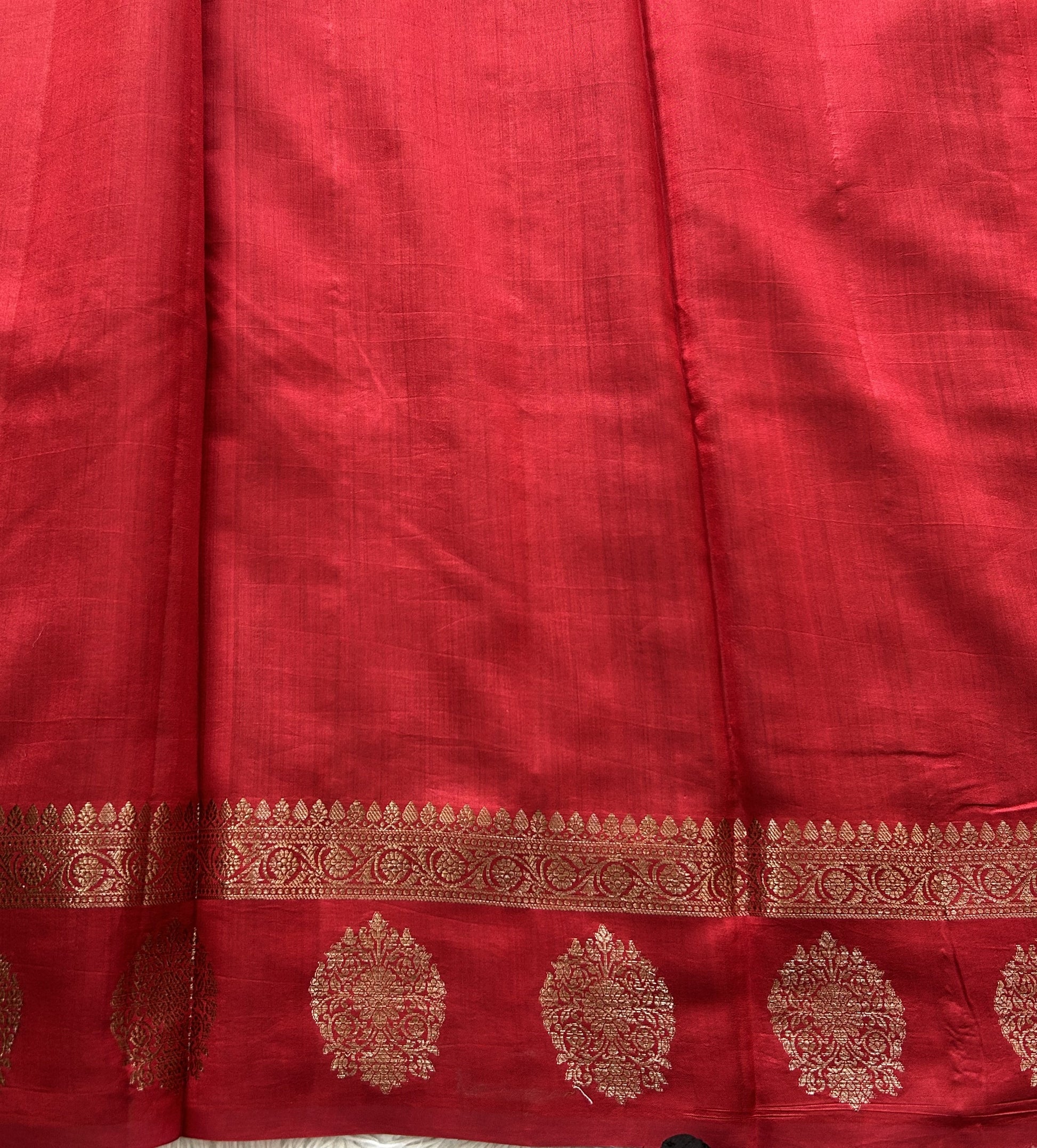 Pure Chiniya Silk Saree Dark Teel Blue Colored Elegantly Paired with a Gold Zari Border. - Sampradaya Designer Studio