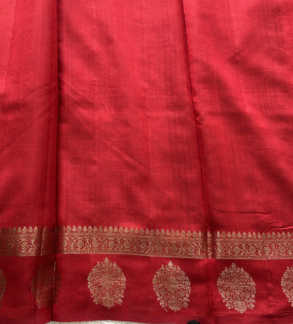 Pure Chiniya Silk Saree Dark Teel Blue Colored Elegantly Paired with a Gold Zari Border. - Sampradaya Designer Studio