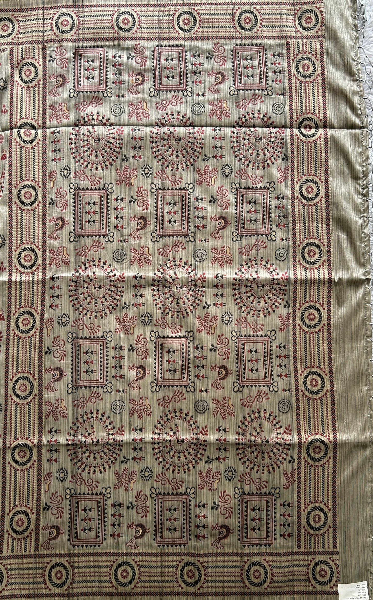 Semi Tussar Saree Light Gray Colored complemented with a Zari Border. - Sampradaya Designer Studio