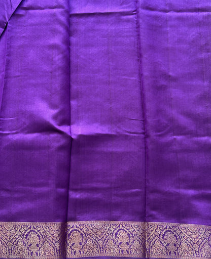 Pure Chiniya Silk Saree Eggplant Colored Elegantly Paired with a Gold Zari Border. - Sampradaya Designer Studio