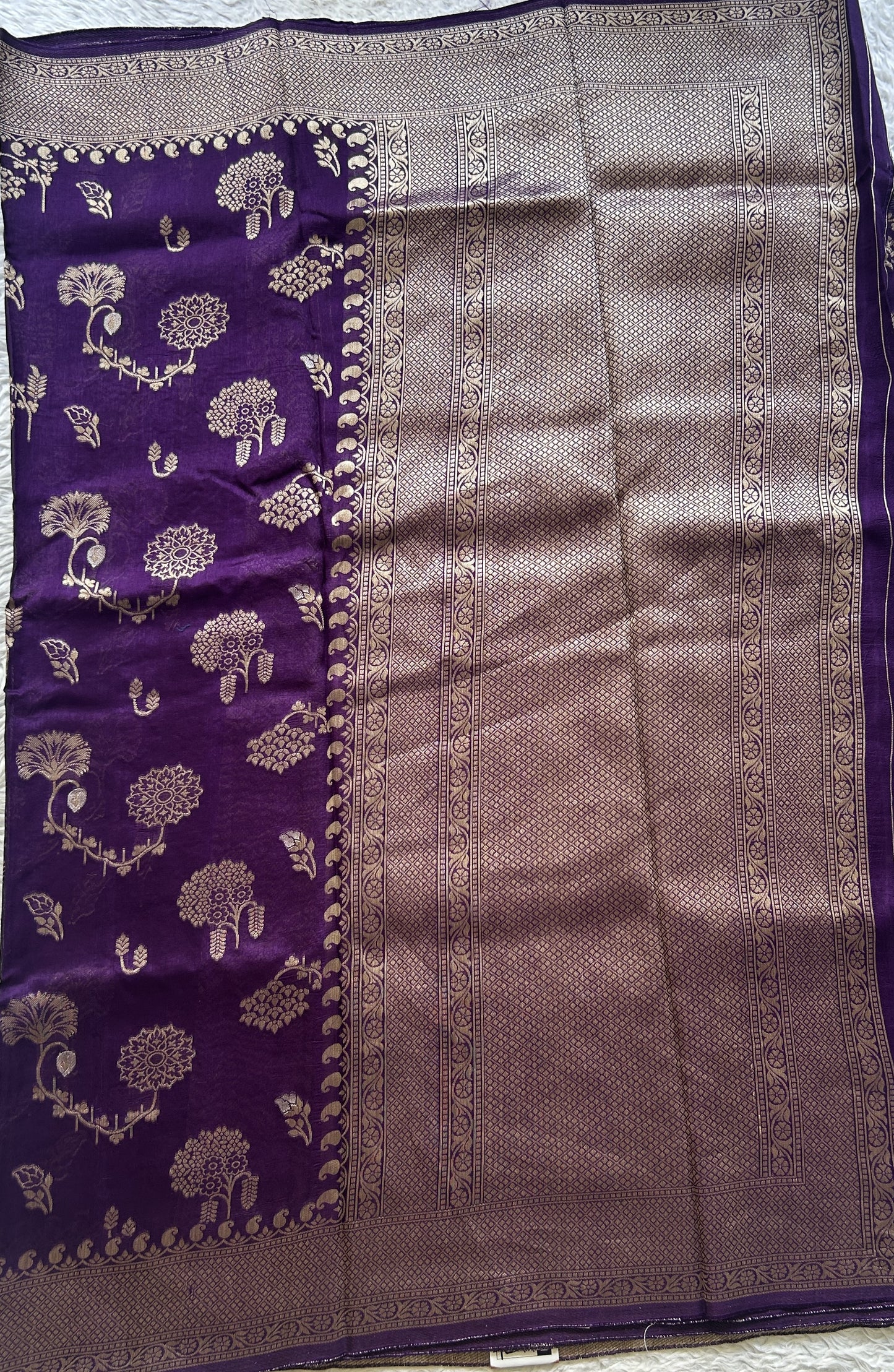 Banarasi Tussar Georgette Saree Deep Violet Colored Paired With a Zari Border. - Sampradaya Designer Studio