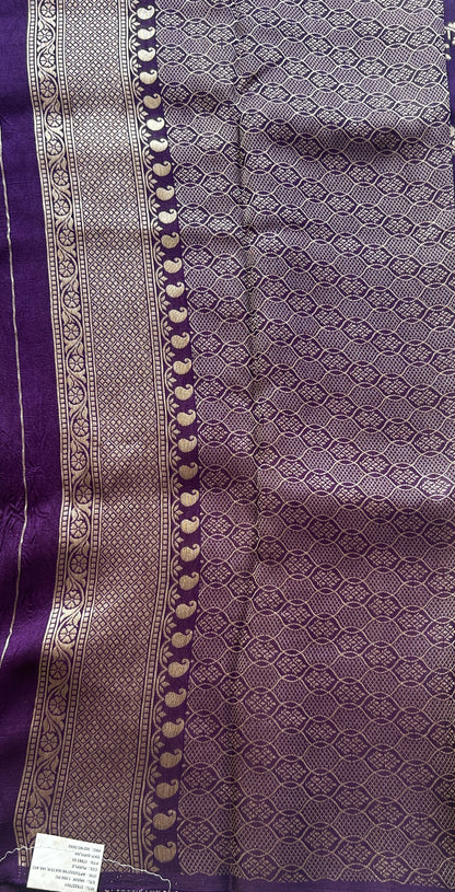Banarasi Tussar Georgette Saree Deep Violet Colored Paired With a Zari Border. - Sampradaya Designer Studio