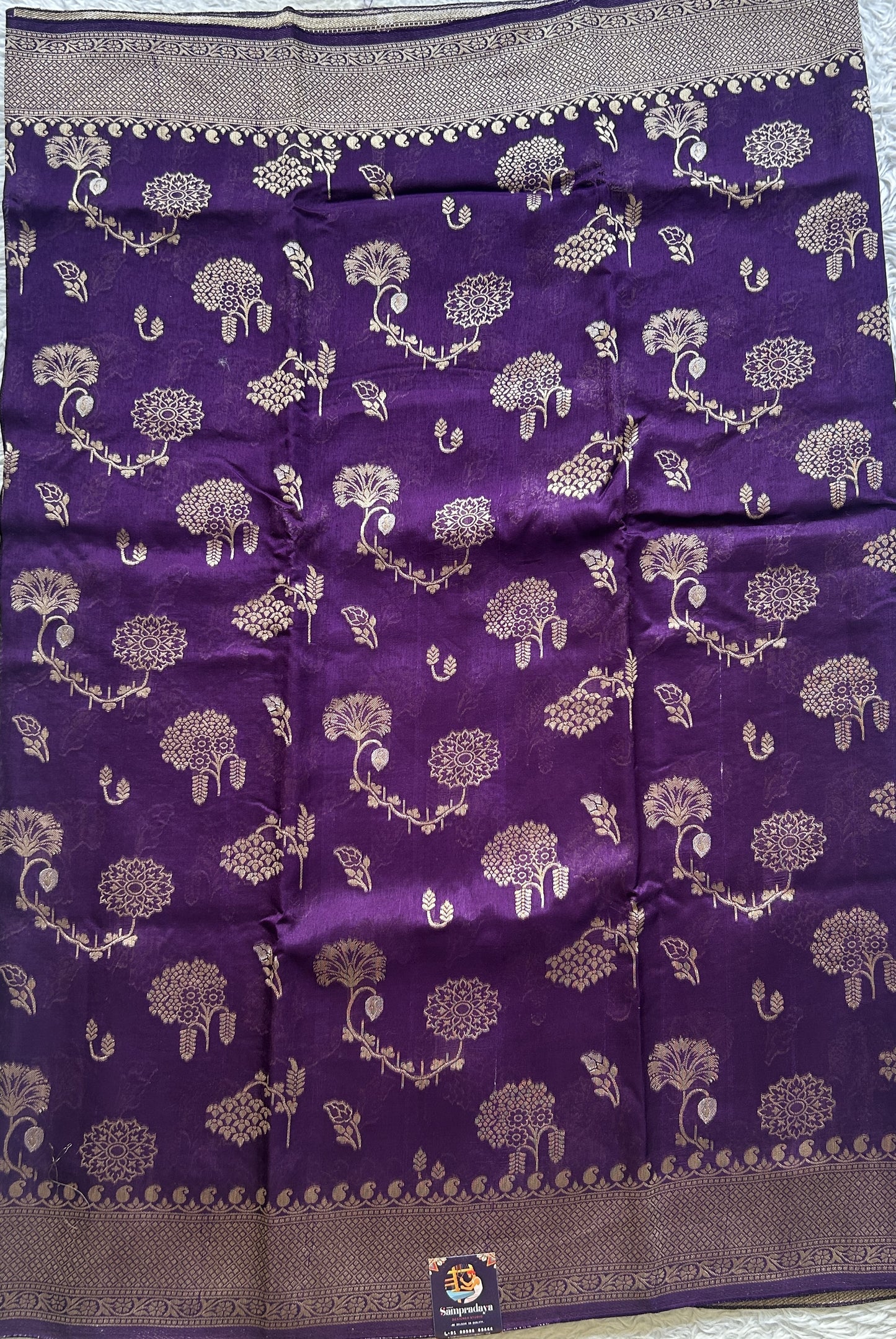 Banarasi Tussar Georgette Saree Deep Violet Colored Paired With a Zari Border. - Sampradaya Designer Studio