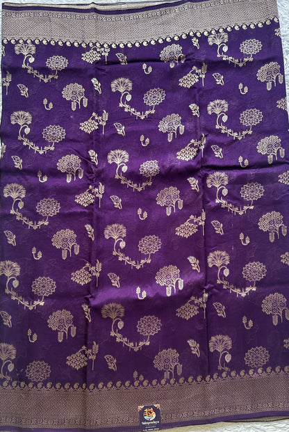 Banarasi Tussar Georgette Saree Deep Violet Colored Paired With a Zari Border. - Sampradaya Designer Studio