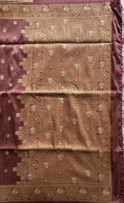 Semi Tussar Saree Mauve Colored complemented with a Zari Border. - Sampradaya Designer Studio