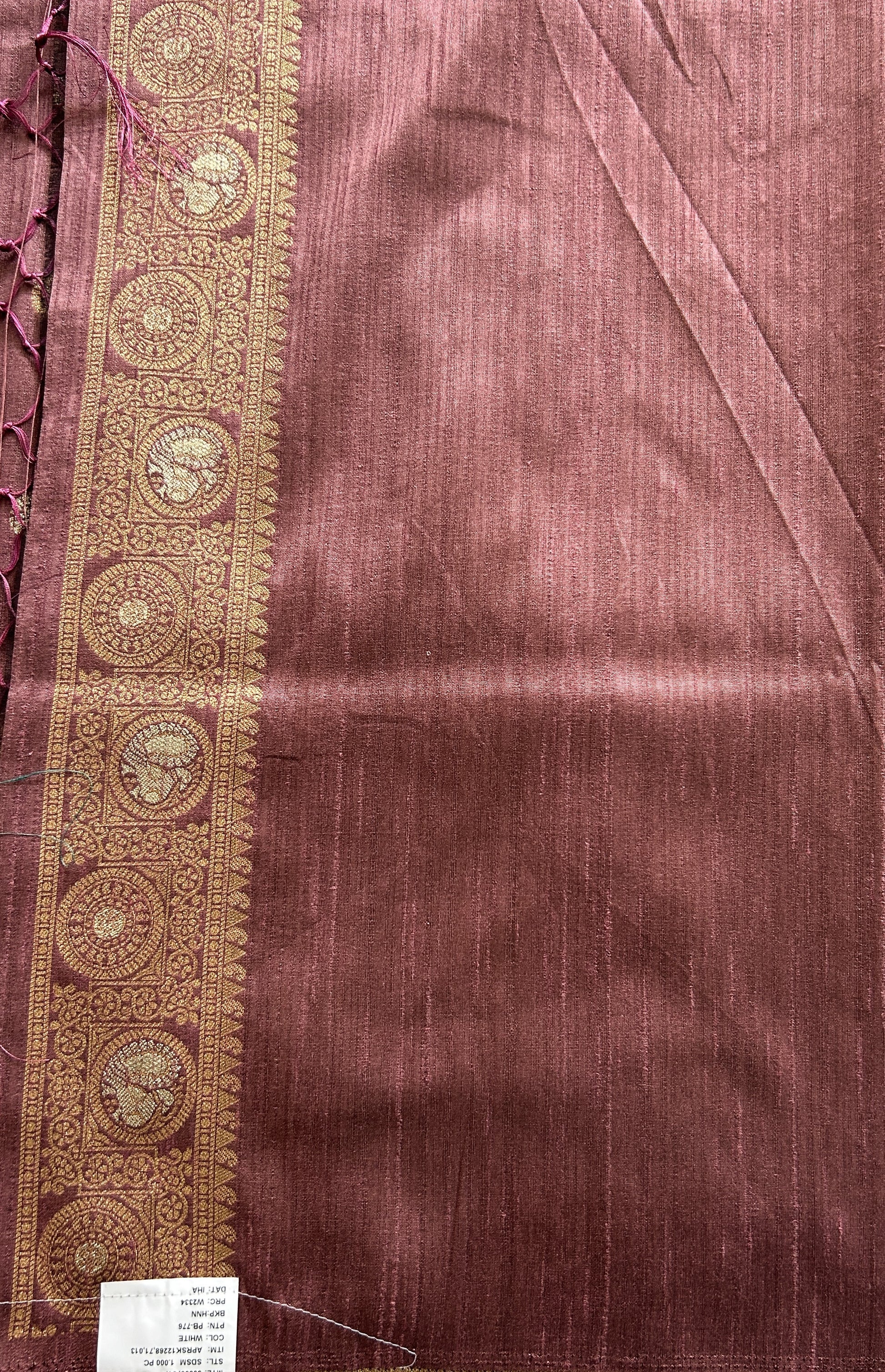 Semi Tussar Saree Mauve Colored complemented with a Zari Border. - Sampradaya Designer Studio