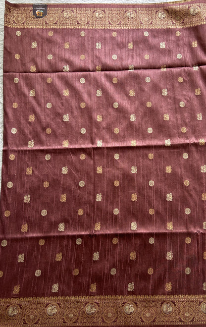 Semi Tussar Saree Mauve Colored complemented with a Zari Border. - Sampradaya Designer Studio