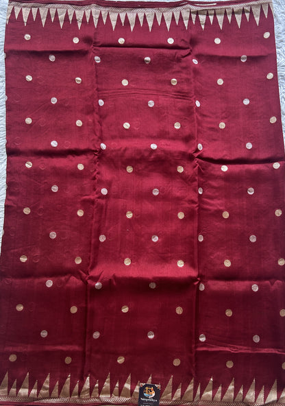 Banarasi Tussar Georgette Saree Maroon Colored Exquisite Zari Border. - Sampradaya Designer Studio