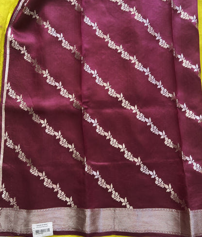 Pure Chiniya Silk Saree Light Yellow Colored Elegantly Paired with a Silver Zari Border. - Sampradaya Designer Studio