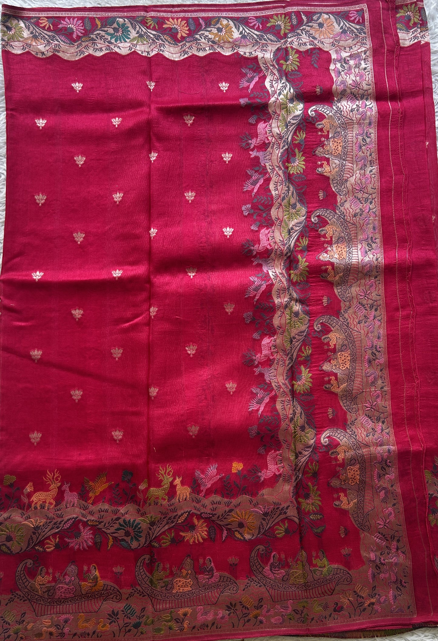 Banarasi Tussar Georgette Saree Dark Pink Colored Exquisite Minakari Border. - Sampradaya Designer Studio