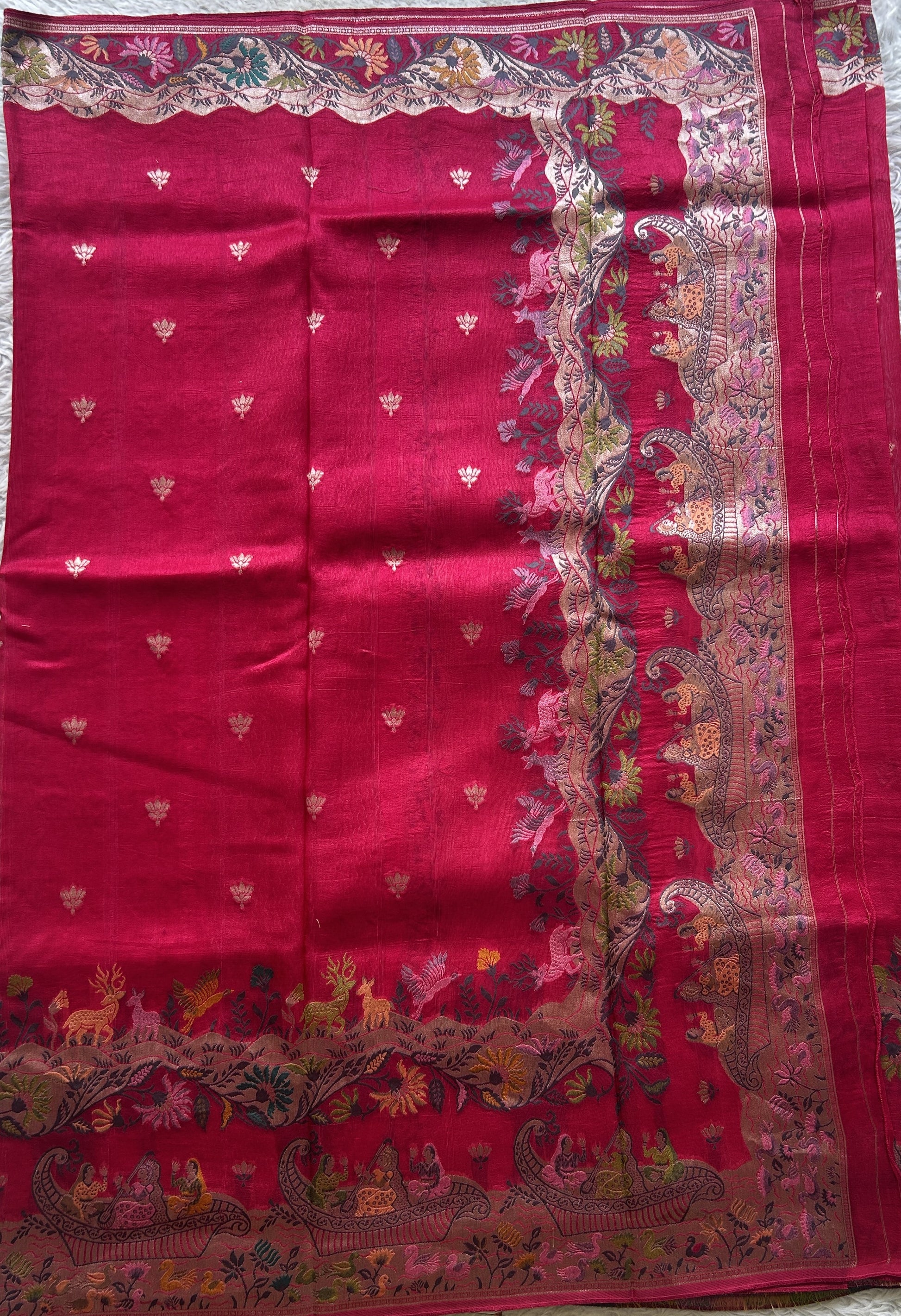 Banarasi Tussar Georgette Saree Dark Pink Colored Exquisite Minakari Border. - Sampradaya Designer Studio