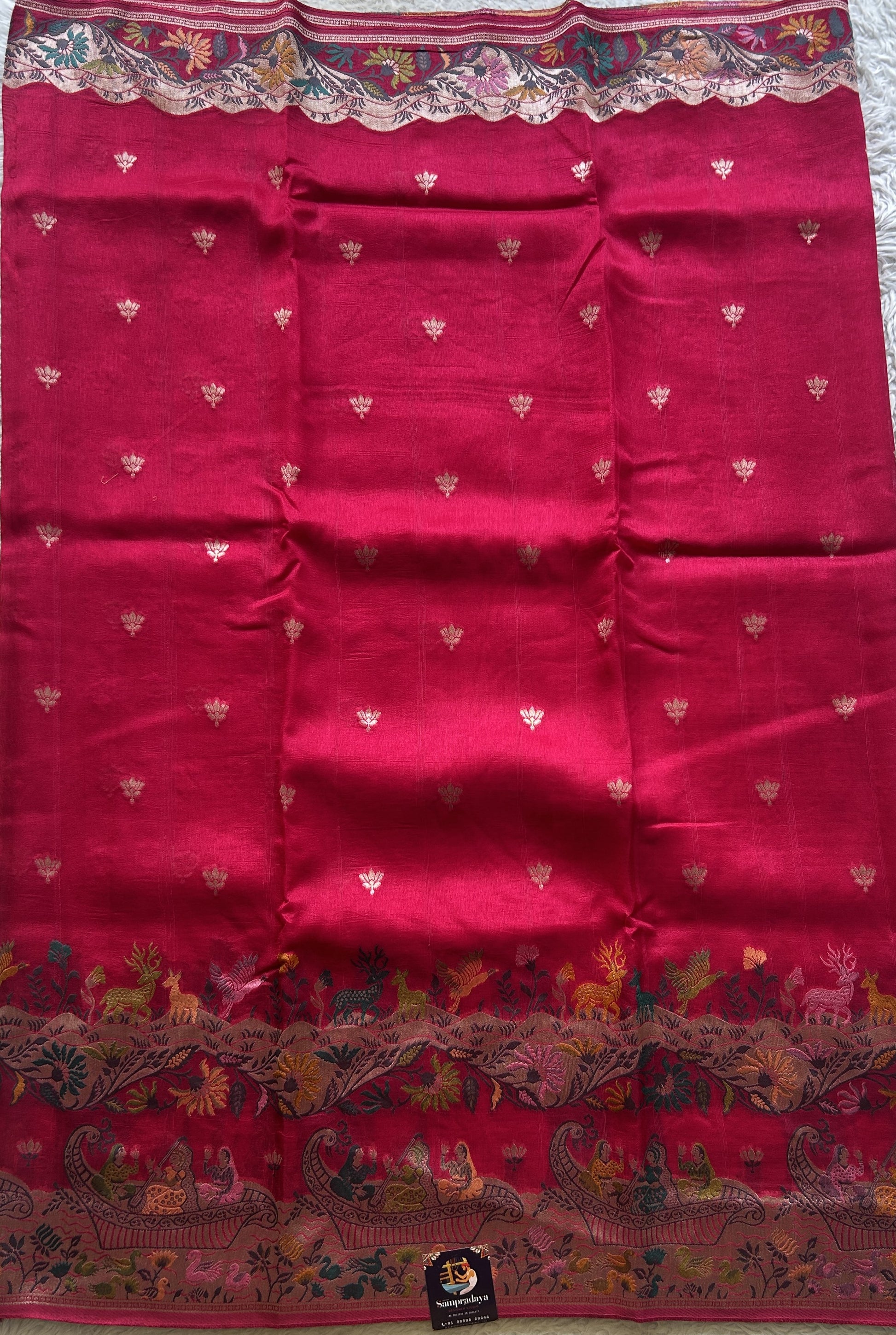 Banarasi Tussar Georgette Saree Dark Pink Colored Exquisite Minakari Border. - Sampradaya Designer Studio