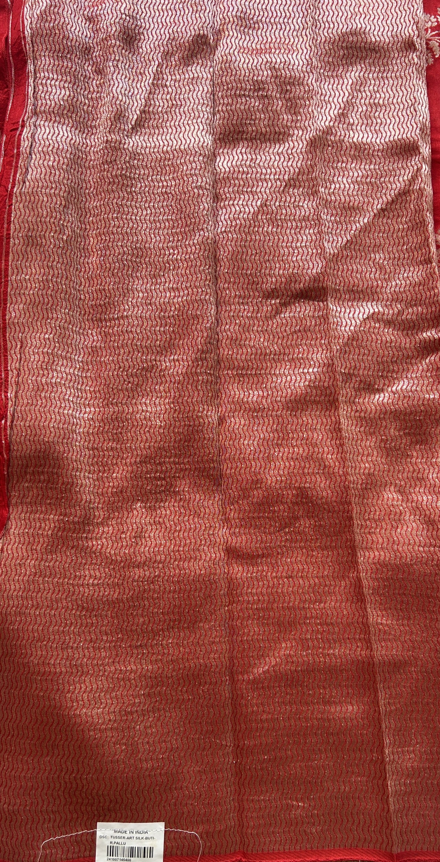 Banarasi Tussar Georgette Saree Red Colored Exquisite Zari Border. - Sampradaya Designer Studio