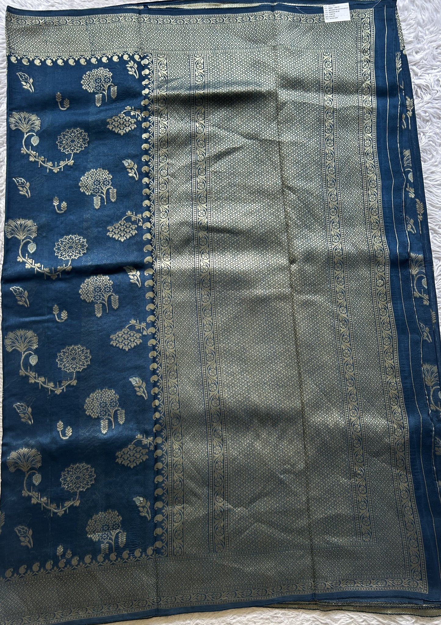 Banarasi Tussar Georgette Saree German Blue Colored Exquisite Zari Border. - Sampradaya Designer Studio