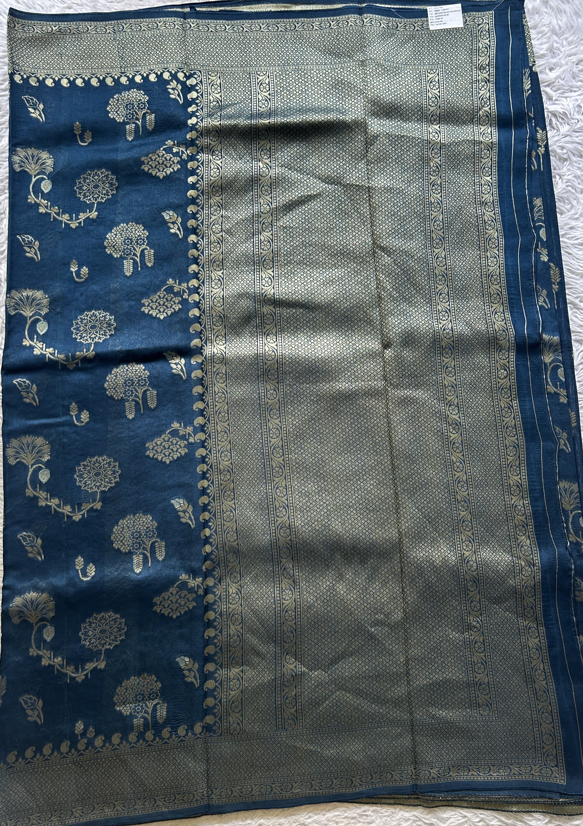 Banarasi Tussar Georgette Saree German Blue Colored Exquisite Zari Border. - Sampradaya Designer Studio