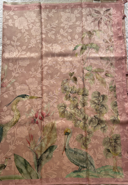 Semi Tussar Tissue Saree Light Pink Colored complemented with a Borderless. - Sampradaya Designer Studio