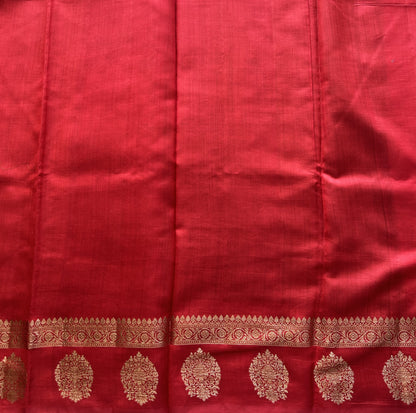 Pure Chiniya Silk Saree Light Green Colored Elegantly Paired with a Gold Zari Border. - Sampradaya Designer Studio