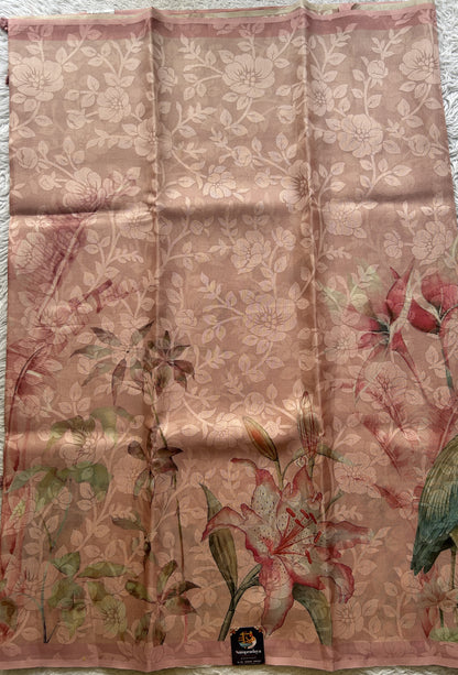 Semi Tussar Tissue Saree Light Pink Colored complemented with a Borderless. - Sampradaya Designer Studio