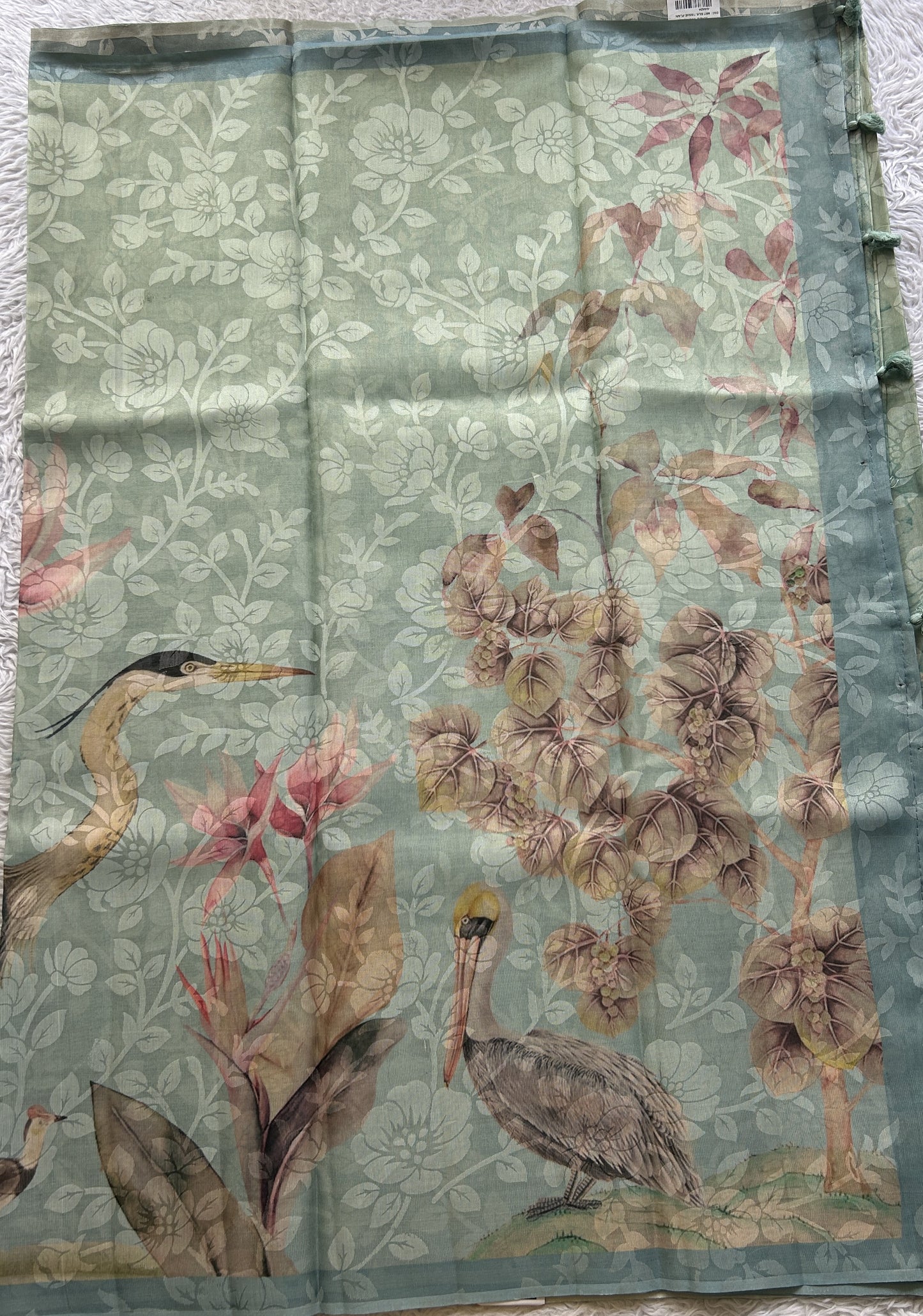 Semi Tussar Tissue Saree Sea Blue Colored complemented with a Borderless. - Sampradaya Designer Studio