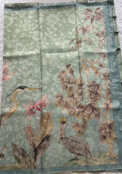 Semi Tussar Tissue Saree Sea Blue Colored complemented with a Borderless. - Sampradaya Designer Studio