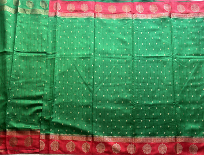 Pure Chiniya Silk Saree Light Green Colored Elegantly Paired with a Gold Zari Border. - Sampradaya Designer Studio