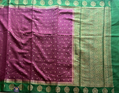 Pure Chiniya Silk Saree Wain Colored Elegantly Paired with a Gold Zari Border. - Sampradaya Designer Studio