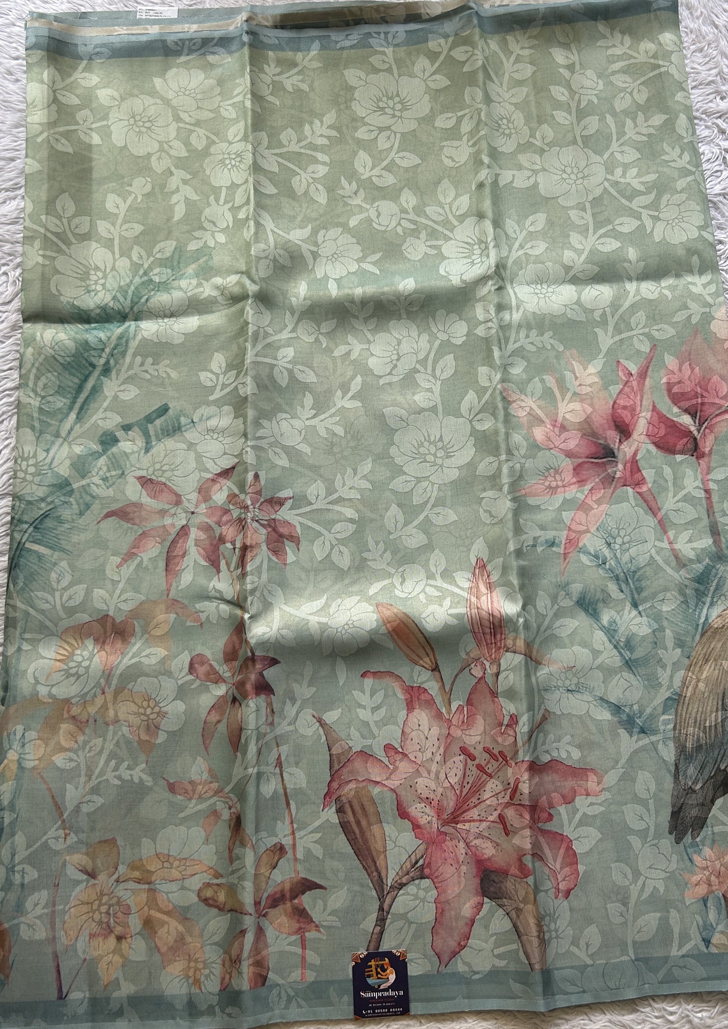 Semi Tussar Tissue Saree Sea Blue Colored complemented with a Borderless. - Sampradaya Designer Studio