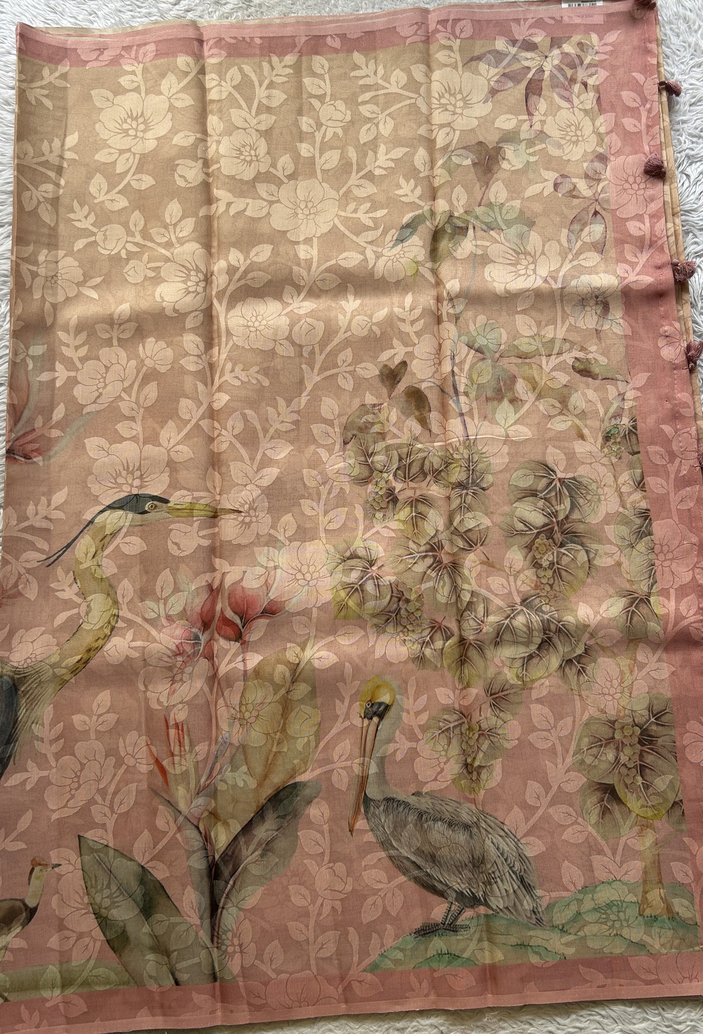 Semi Tussar Tissue Saree Baby Pink Colored complemented with a Borderless. - Sampradaya Designer Studio