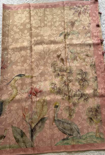 Semi Tussar Tissue Saree Baby Pink Colored complemented with a Borderless. - Sampradaya Designer Studio