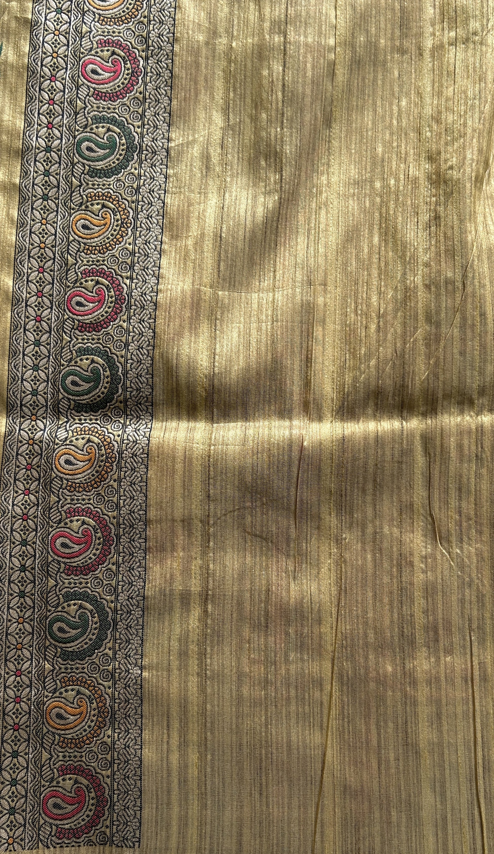 Semi Tussar Saree Turmeric Yellow Colored complemented with a Zari Border. - Sampradaya Designer Studio