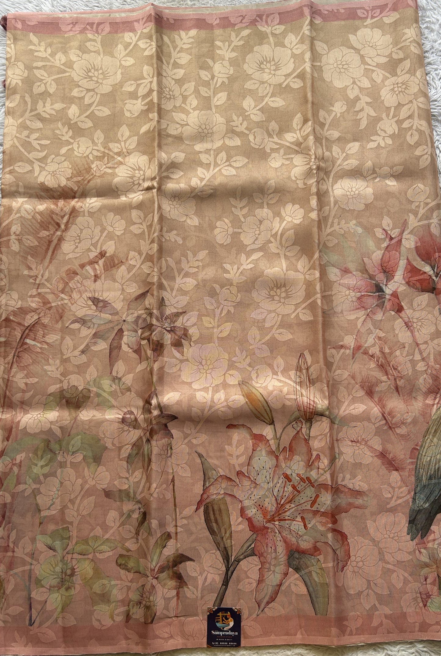 Semi Tussar Tissue Saree Baby Pink Colored complemented with a Borderless. - Sampradaya Designer Studio