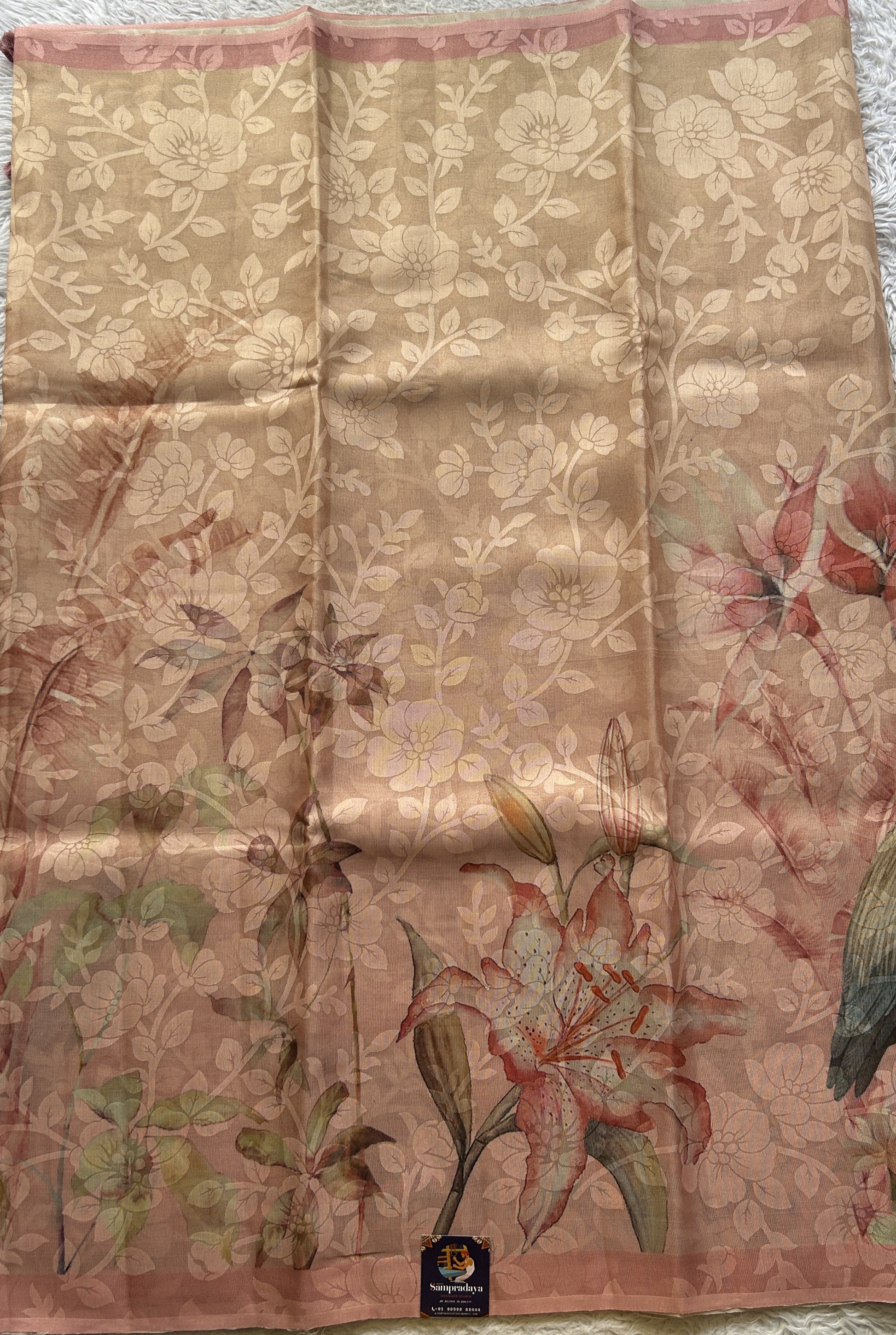 Semi Tussar Tissue Saree Baby Pink Colored complemented with a Borderless. - Sampradaya Designer Studio