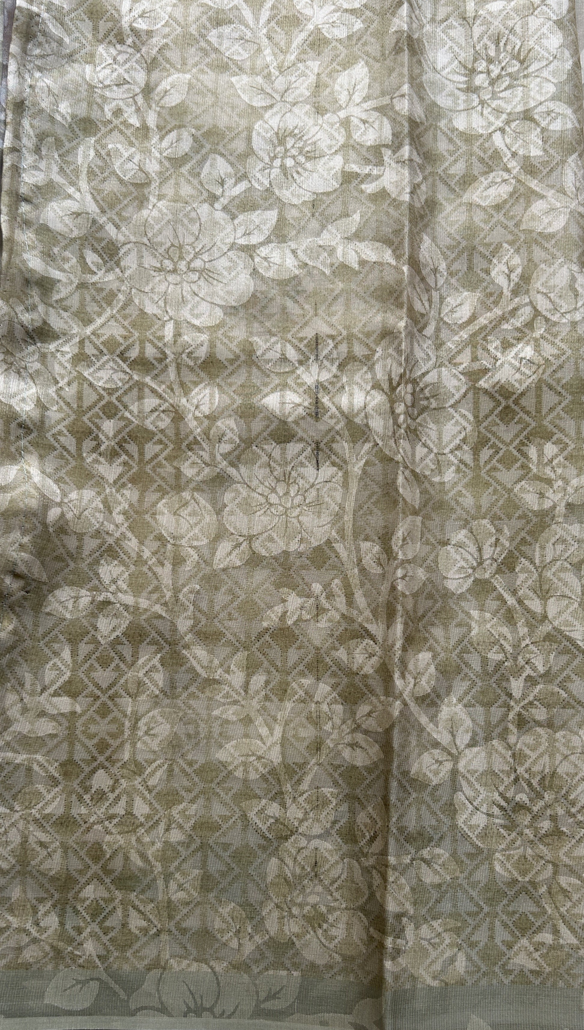 Semi Tussar Tissue Saree Inchworm Colored complemented with a Borderless. - Sampradaya Designer Studio