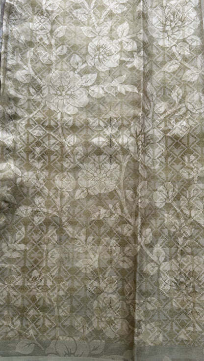 Semi Tussar Tissue Saree Inchworm Colored complemented with a Borderless. - Sampradaya Designer Studio