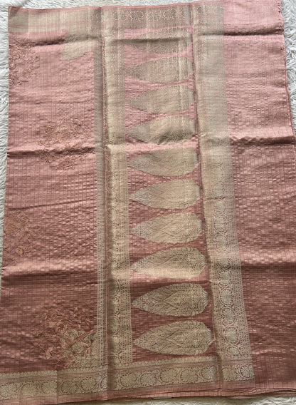 Chiniya Silk Saree Baby Pink Colored Exquisite with a Zari Border. - Sampradaya Designer Studio