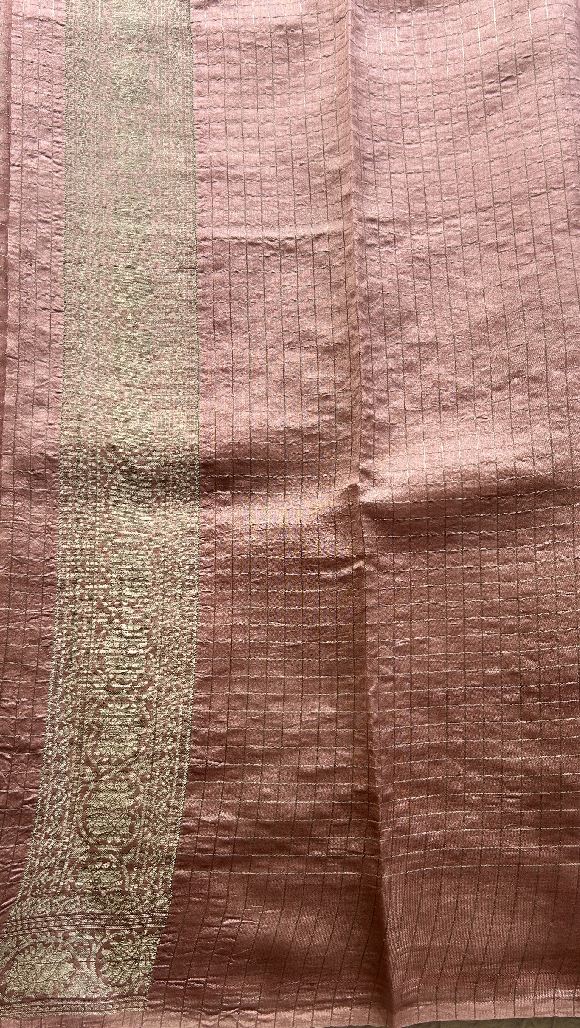 Chiniya Silk Saree Baby Pink Colored Exquisite with a Zari Border. - Sampradaya Designer Studio