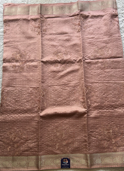 Chiniya Silk Saree Baby Pink Colored Exquisite with a Zari Border. - Sampradaya Designer Studio