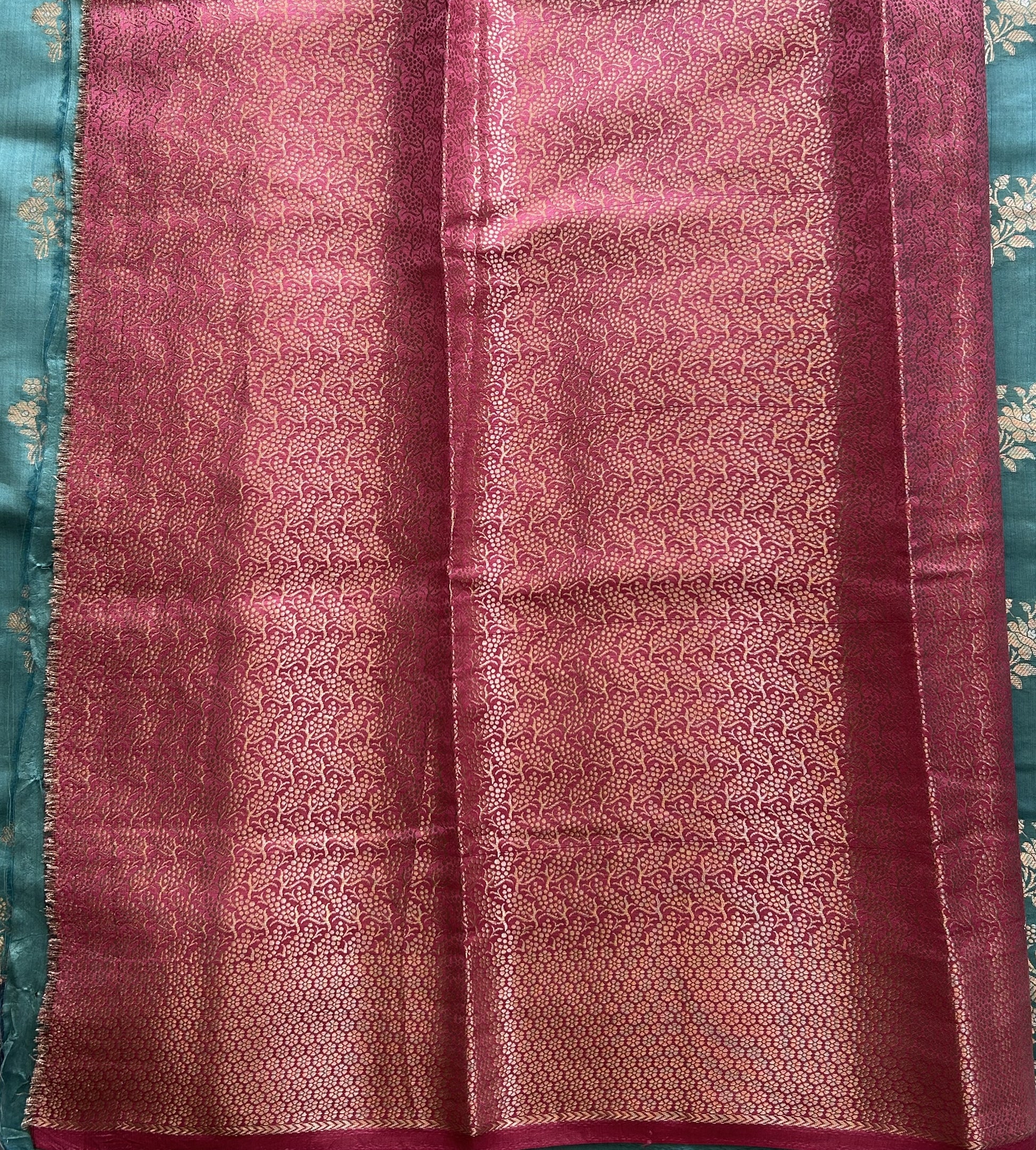 Chiniya Silk Saree Dark Sky Blue Colored Elegantly Paired with a Silver Zari Border. - Sampradaya Designer Studio