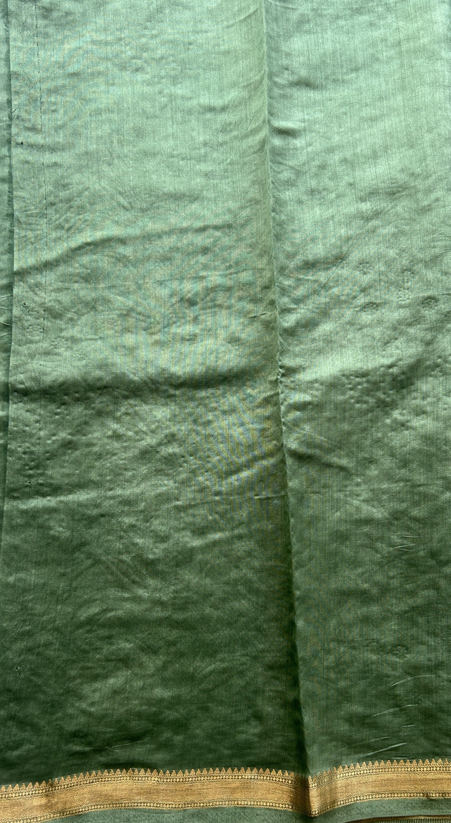 Chiniya Silk Saree Cadmium Green Colored Exquisite with a Zari Border. - Sampradaya Designer Studio