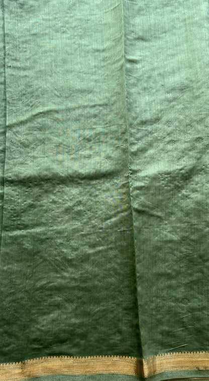 Chiniya Silk Saree Cadmium Green Colored Exquisite with a Zari Border. - Sampradaya Designer Studio