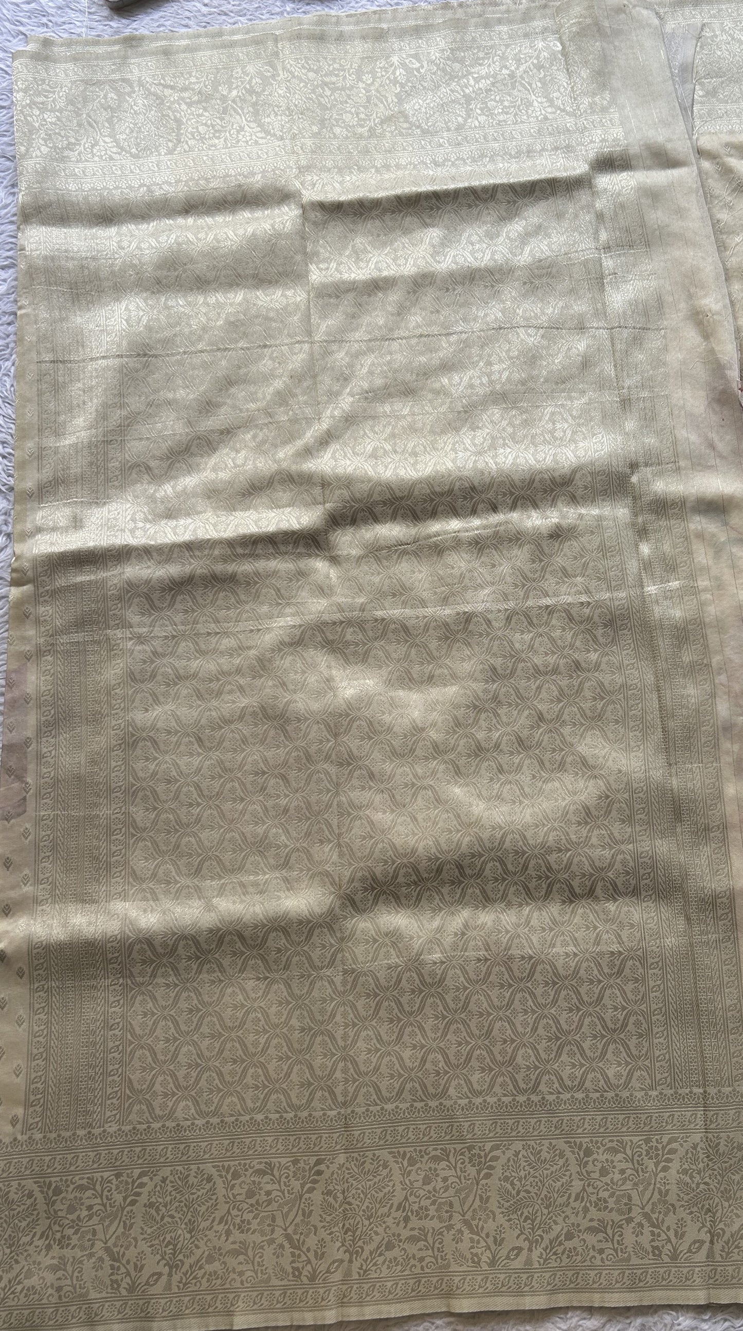 Semi Georgette Saree Very Light Blouse Colored Complemented with a Zari Border. - Sampradaya Designer Studio