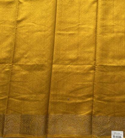 Pure Chiniya Silk Saree Dark Mustard Colored Elegantly Paired with a Gold Zari Border. - Sampradaya Designer Studio