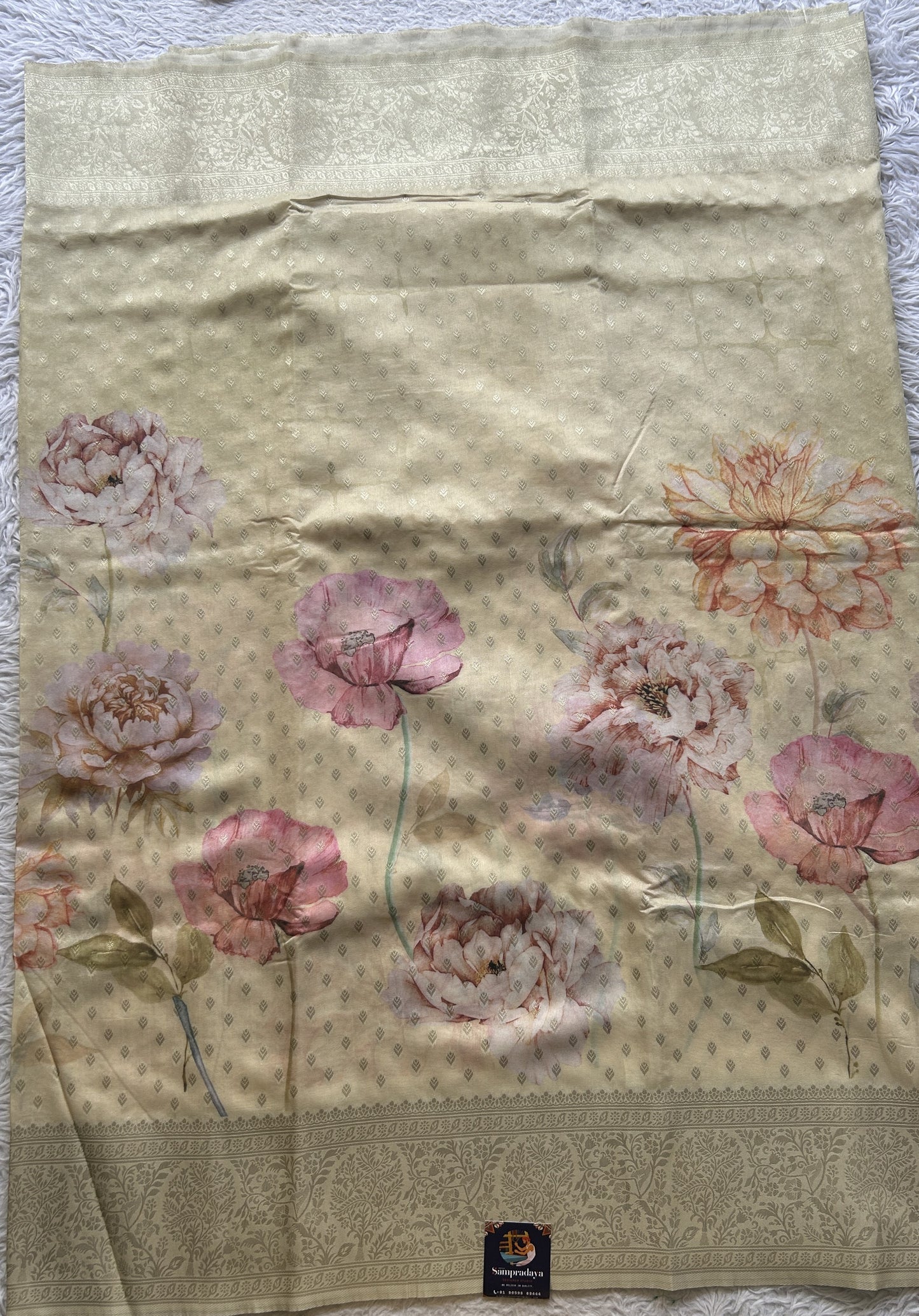 Semi Georgette Saree Very Light Blouse Colored Complemented with a Zari Border. - Sampradaya Designer Studio