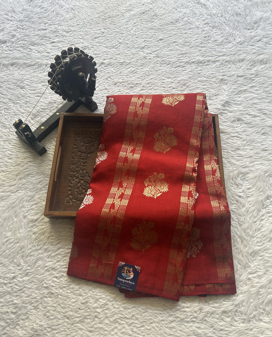 Semi Viscose Georgette Saree Red Colored Paired with a Borderless. - Sampradaya Designer Studio