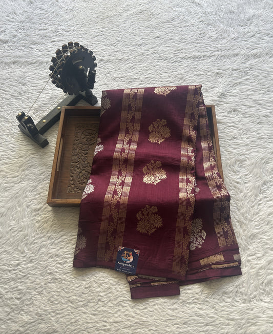Semi Viscose Georgette Saree Maroon Colored Paired with a Borderless. - Sampradaya Designer Studio
