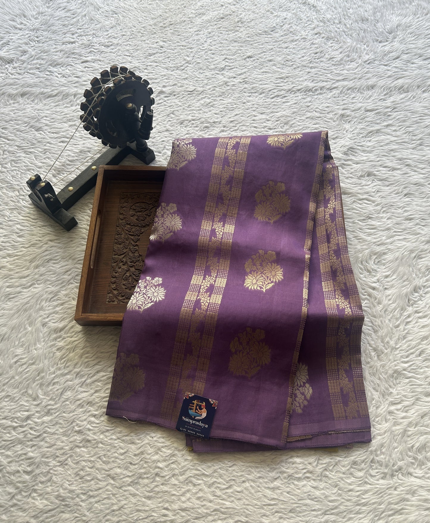Semi Viscose Georgette Saree Lavender Colored Paired with a Borderless. - Sampradaya Designer Studio