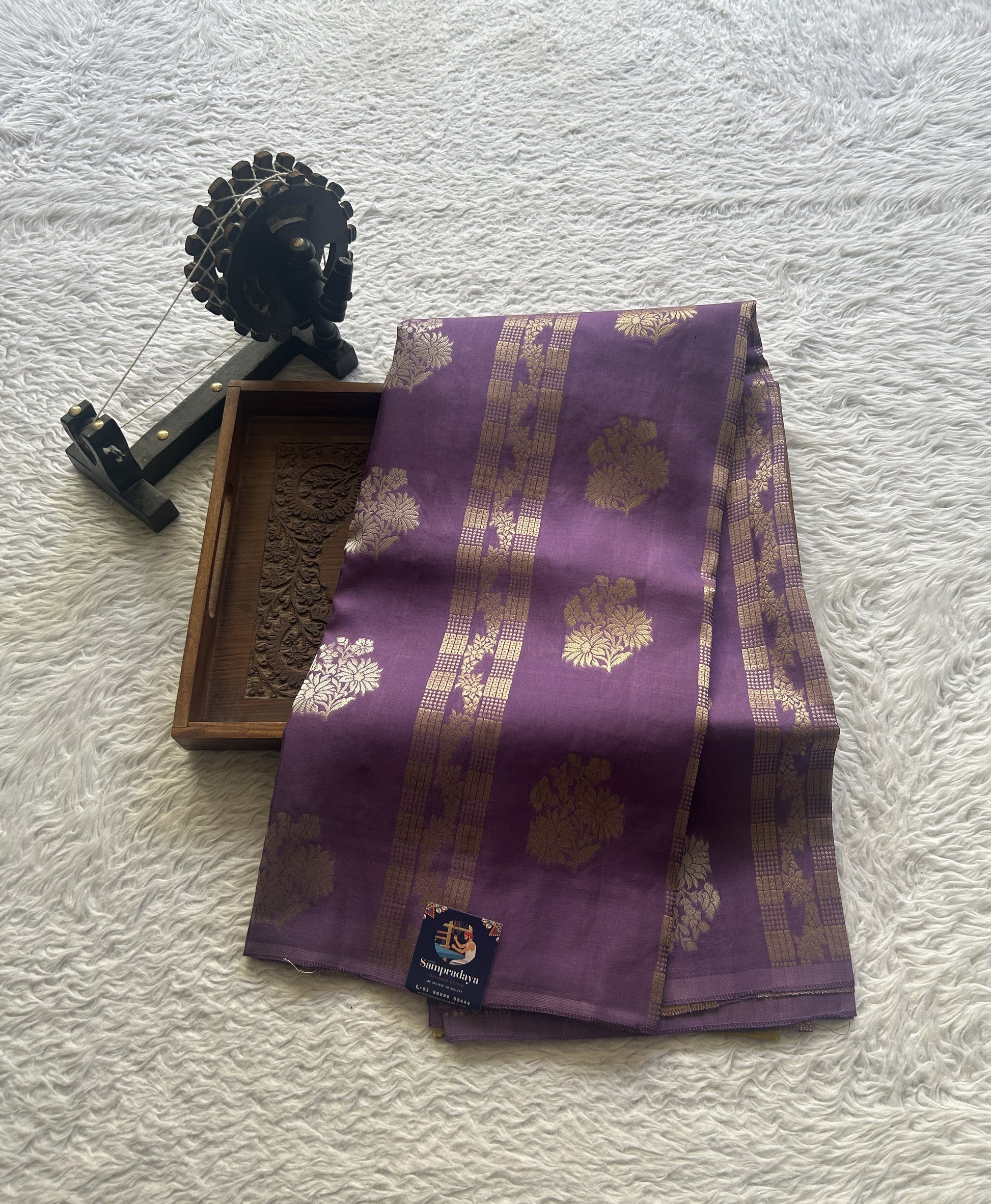 Semi Viscose Georgette Saree Lavender Colored Paired with a Borderless. - Sampradaya Designer Studio