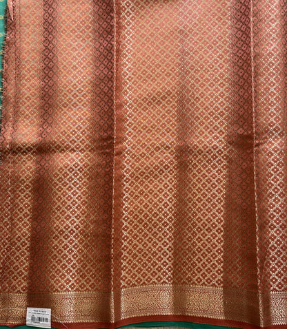 Pure Chiniya Silk Saree Dark Jungle Colored Elegantly Paired with a Gold Zari Border. - Sampradaya Designer Studio