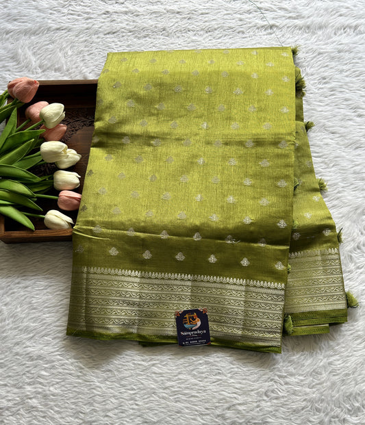Semi Tussar Saree Green Colored Complemented with a Zari Border. - Sampradaya Designer Studio